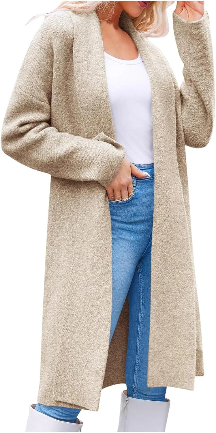 Winter Coats for Women Woolen Trench Coat Chunky Open Front Long Cardigan Slouchy Knit Fall Trendy Coatigan Jackets