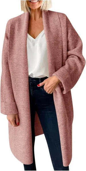 Winter Coats for Women Woolen Trench Coat Chunky Open Front Long Cardigan Slouchy Knit Fall Trendy Coatigan Jackets