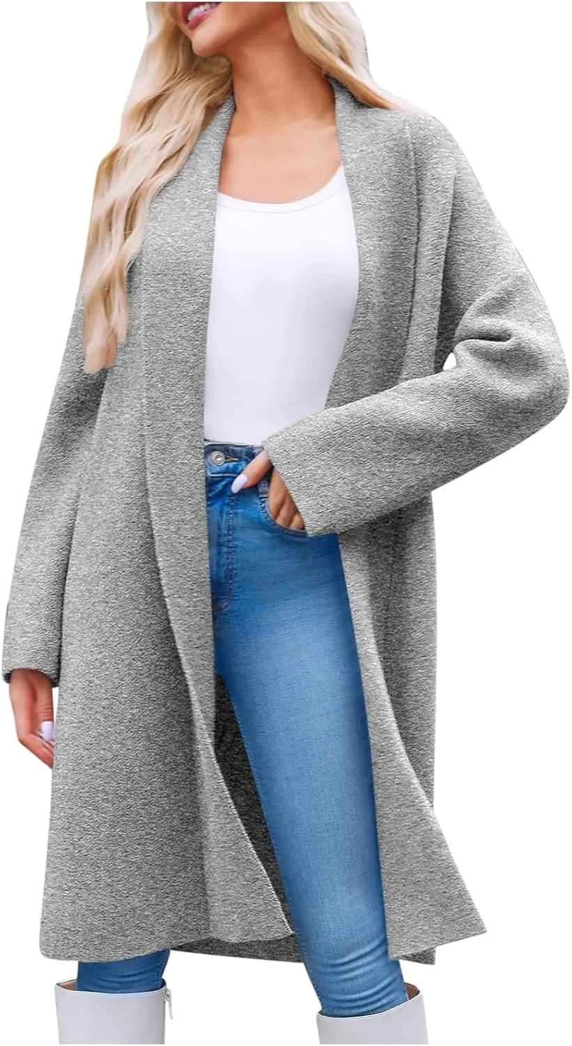 Winter Coats for Women Woolen Trench Coat Chunky Open Front Long Cardigan Slouchy Knit Fall Trendy Coatigan Jackets