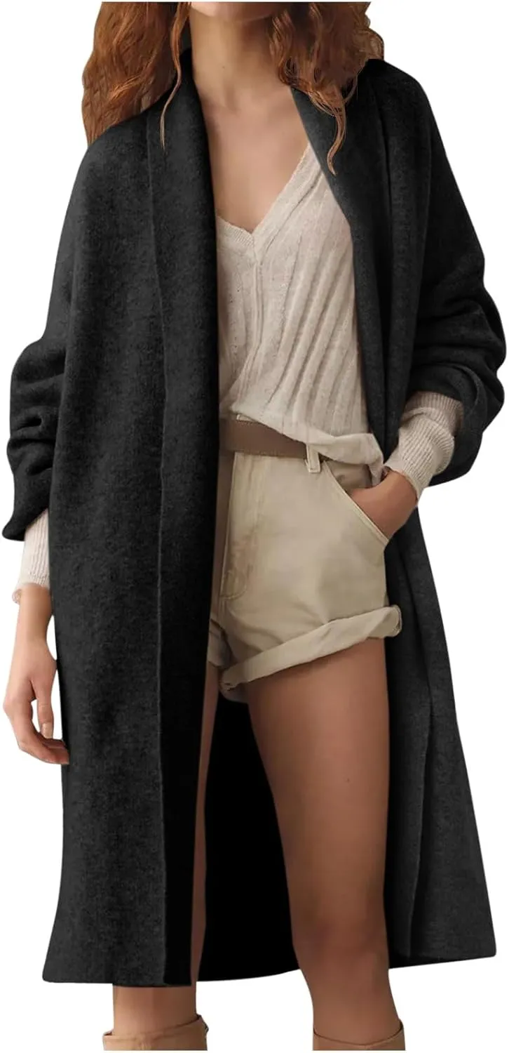 Winter Coats for Women Woolen Trench Coat Chunky Open Front Long Cardigan Slouchy Knit Fall Trendy Coatigan Jackets
