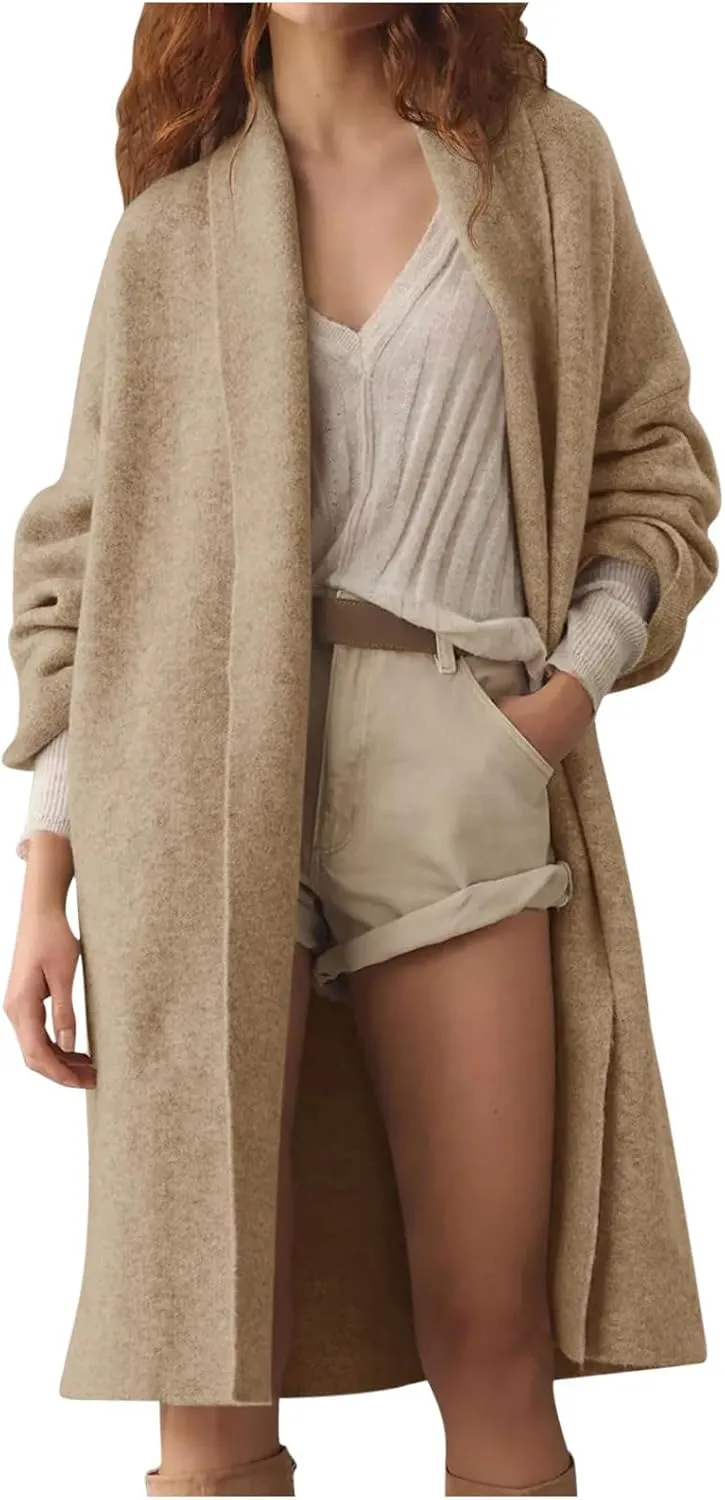 Winter Coats for Women Woolen Trench Coat Chunky Open Front Long Cardigan Slouchy Knit Fall Trendy Coatigan Jackets
