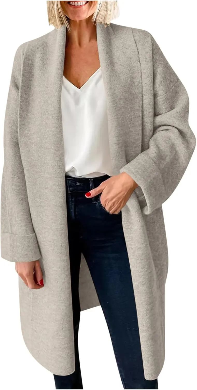 Winter Coats for Women Woolen Trench Coat Chunky Open Front Long Cardigan Slouchy Knit Fall Trendy Coatigan Jackets
