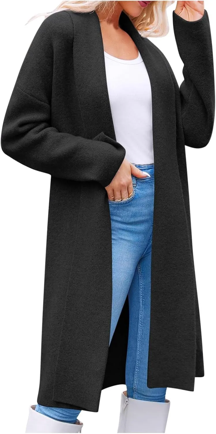 Winter Coats for Women Woolen Trench Coat Chunky Open Front Long Cardigan Slouchy Knit Fall Trendy Coatigan Jackets