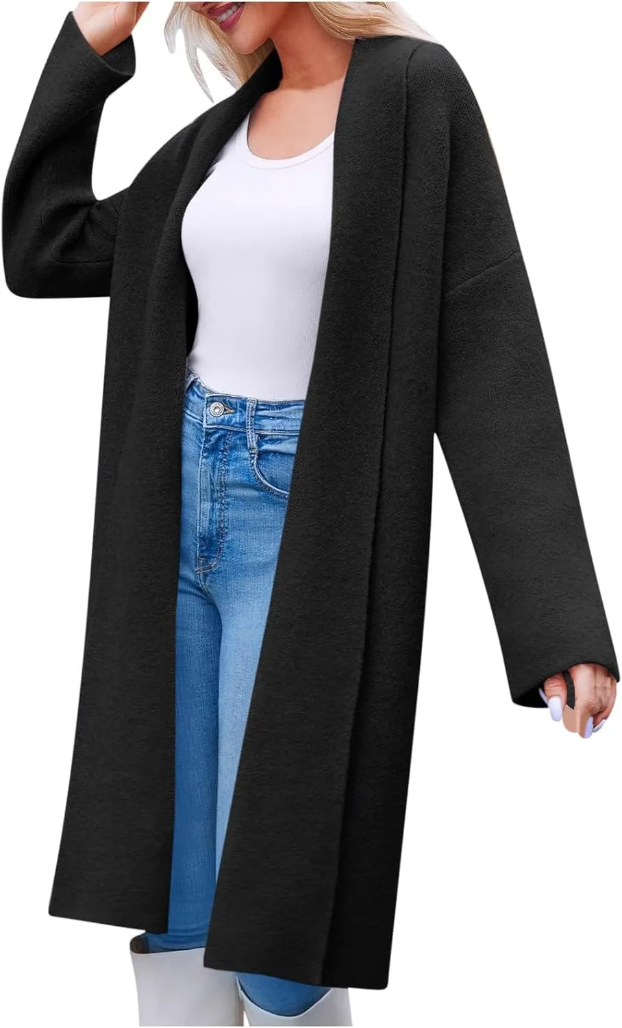 Winter Coats for Women Woolen Trench Coat Chunky Open Front Long Cardigan Slouchy Knit Fall Trendy Coatigan Jackets
