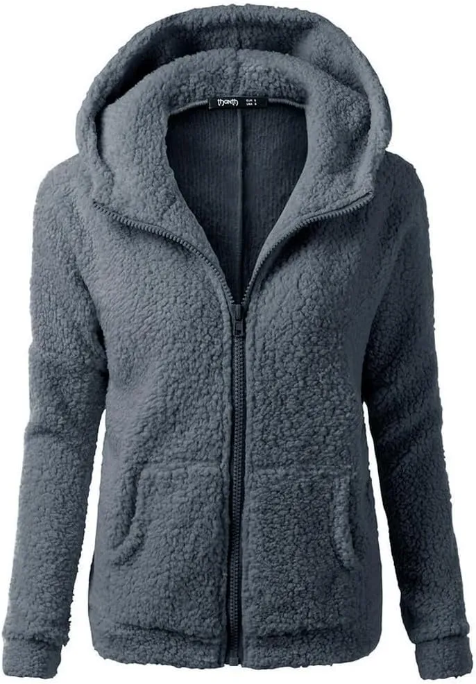 Winter Coats for Women Zip Up Fleece Lined Sherpa Jacket Warm Plush Hooded Jackets Trendy Y2K Teddy Fuzzy Outerwear