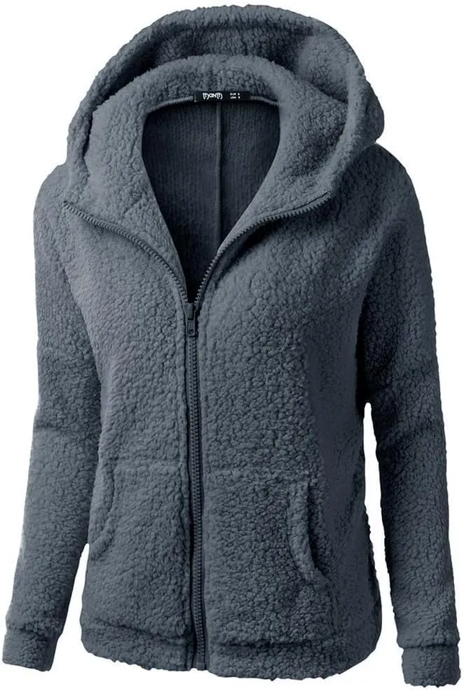 Winter Coats for Women Zip Up Fleece Lined Sherpa Jacket Warm Plush Hooded Jackets Trendy Y2K Teddy Fuzzy Outerwear