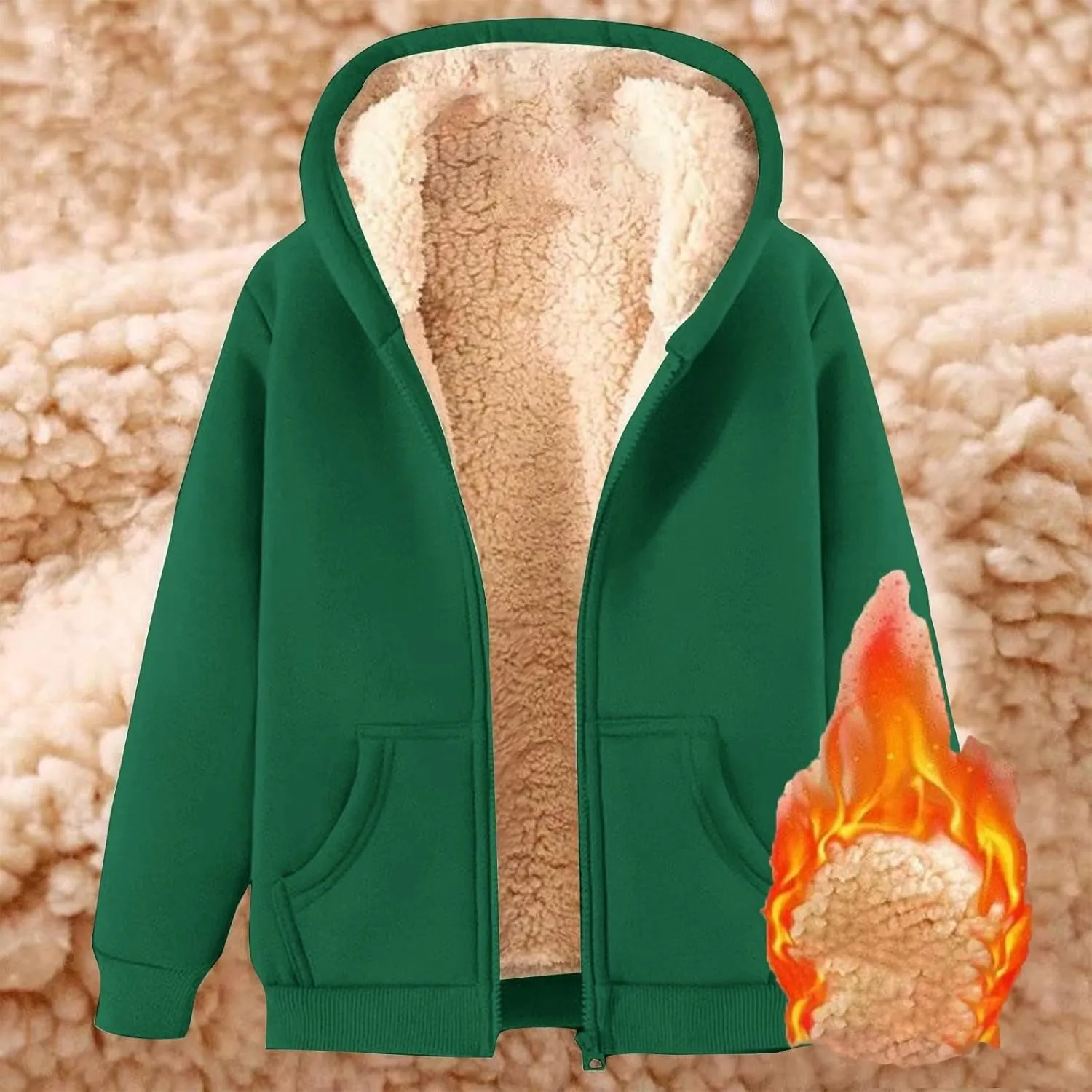 Winter Jacket Men's Thick Thermal Cotton Thin Sports Jacket Plush Hoodie with Pockets Fleece Lined Coat Outdoor Clothing