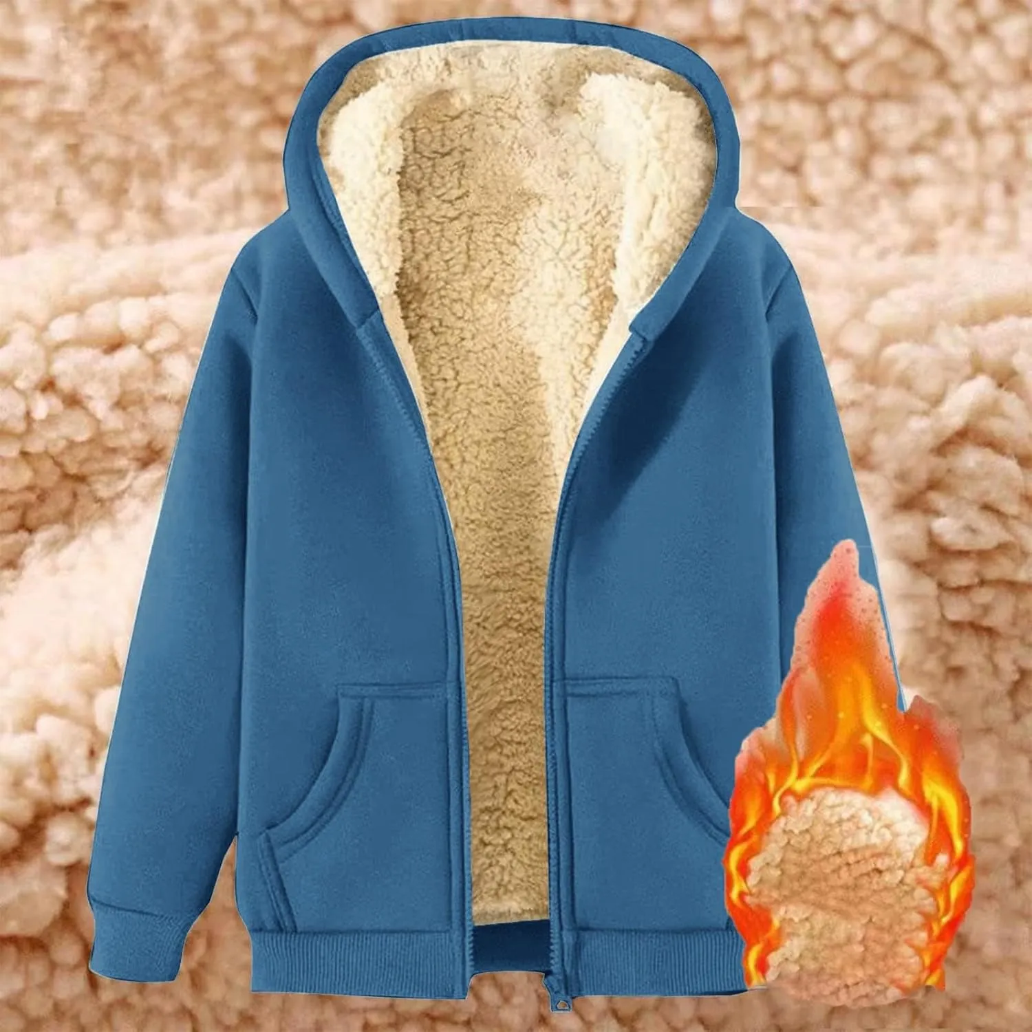 Winter Jacket Men's Thick Thermal Cotton Thin Sports Jacket Plush Hoodie with Pockets Fleece Lined Coat Outdoor Clothing