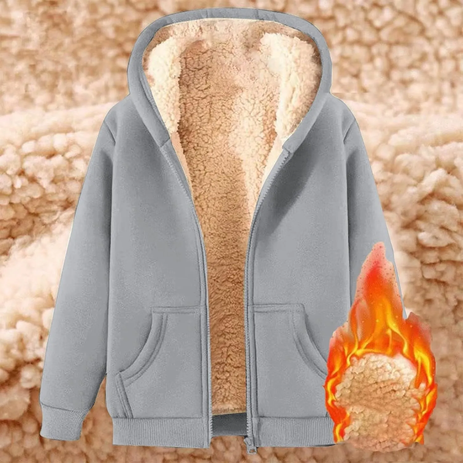 Winter Jacket Men's Thick Thermal Cotton Thin Sports Jacket Plush Hoodie with Pockets Fleece Lined Coat Outdoor Clothing