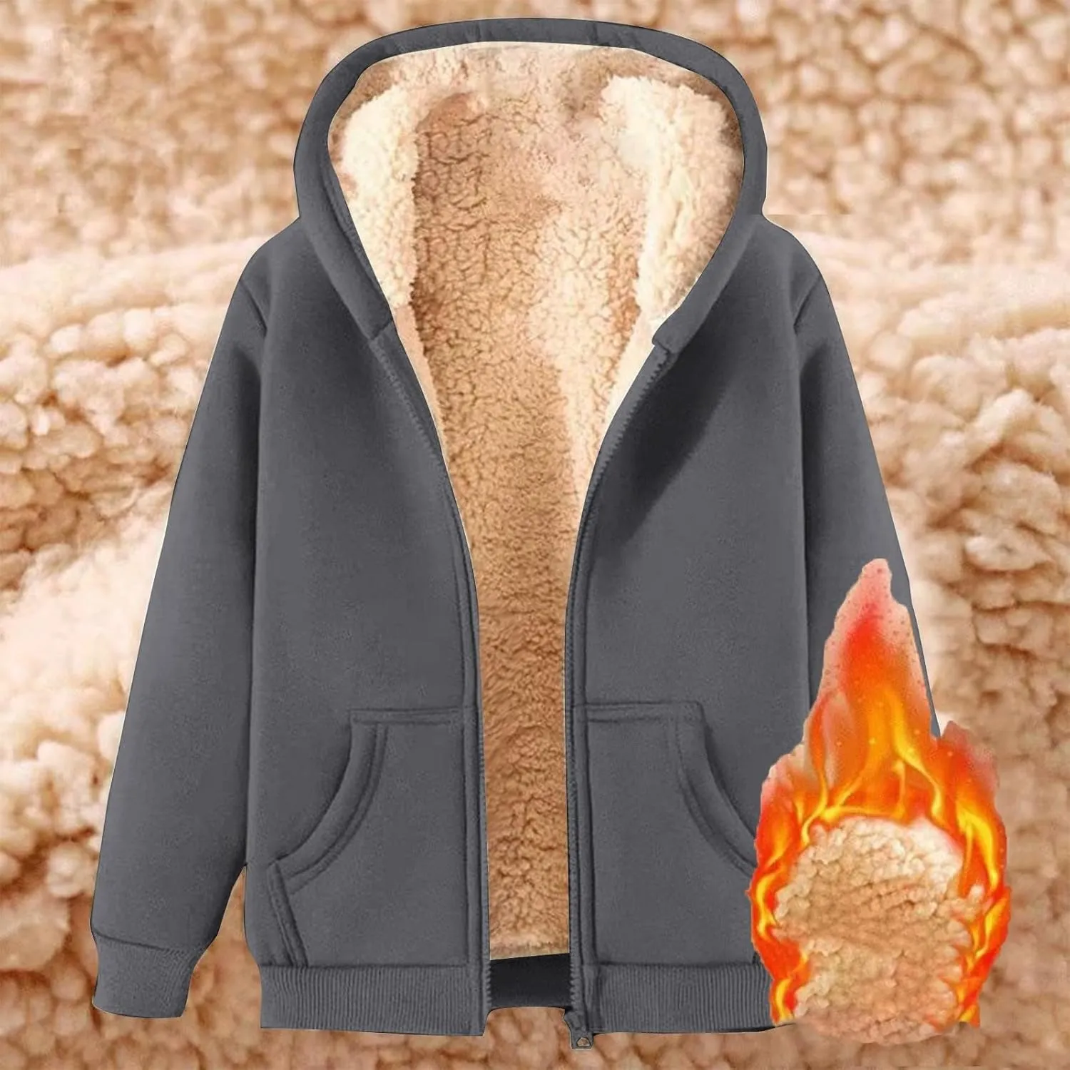 Winter Jacket Men's Thick Thermal Cotton Thin Sports Jacket Plush Hoodie with Pockets Fleece Lined Coat Outdoor Clothing