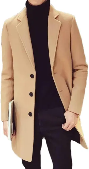Winter Men Slim Fit Trench Outwear Blended Medium Long Trenchs Men Business Casual Coats