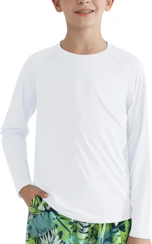 WISREMT Youth Kid Neon Shirt Boy Girl UPF 50  Rash Guard Quick Dry Athletic Long Sleeve T Shirt Sun Protection Water Swim Top