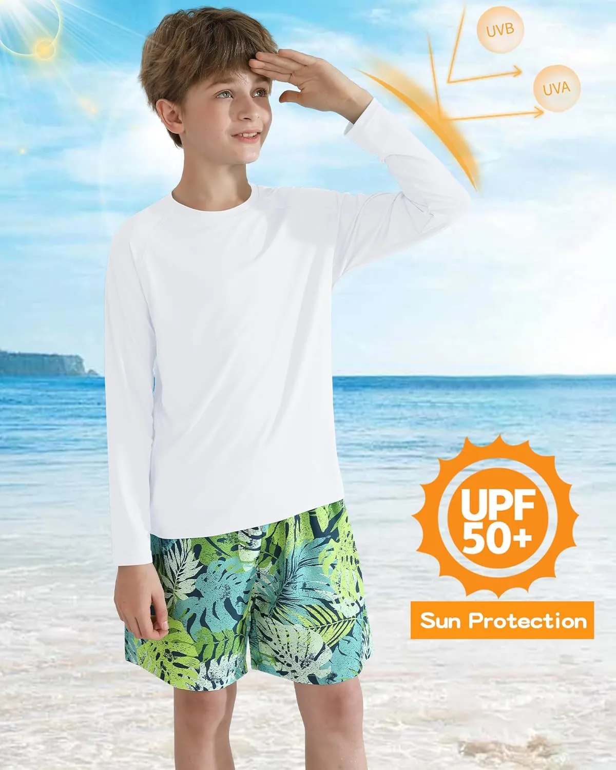 WISREMT Youth Kid Neon Shirt Boy Girl UPF 50  Rash Guard Quick Dry Athletic Long Sleeve T Shirt Sun Protection Water Swim Top