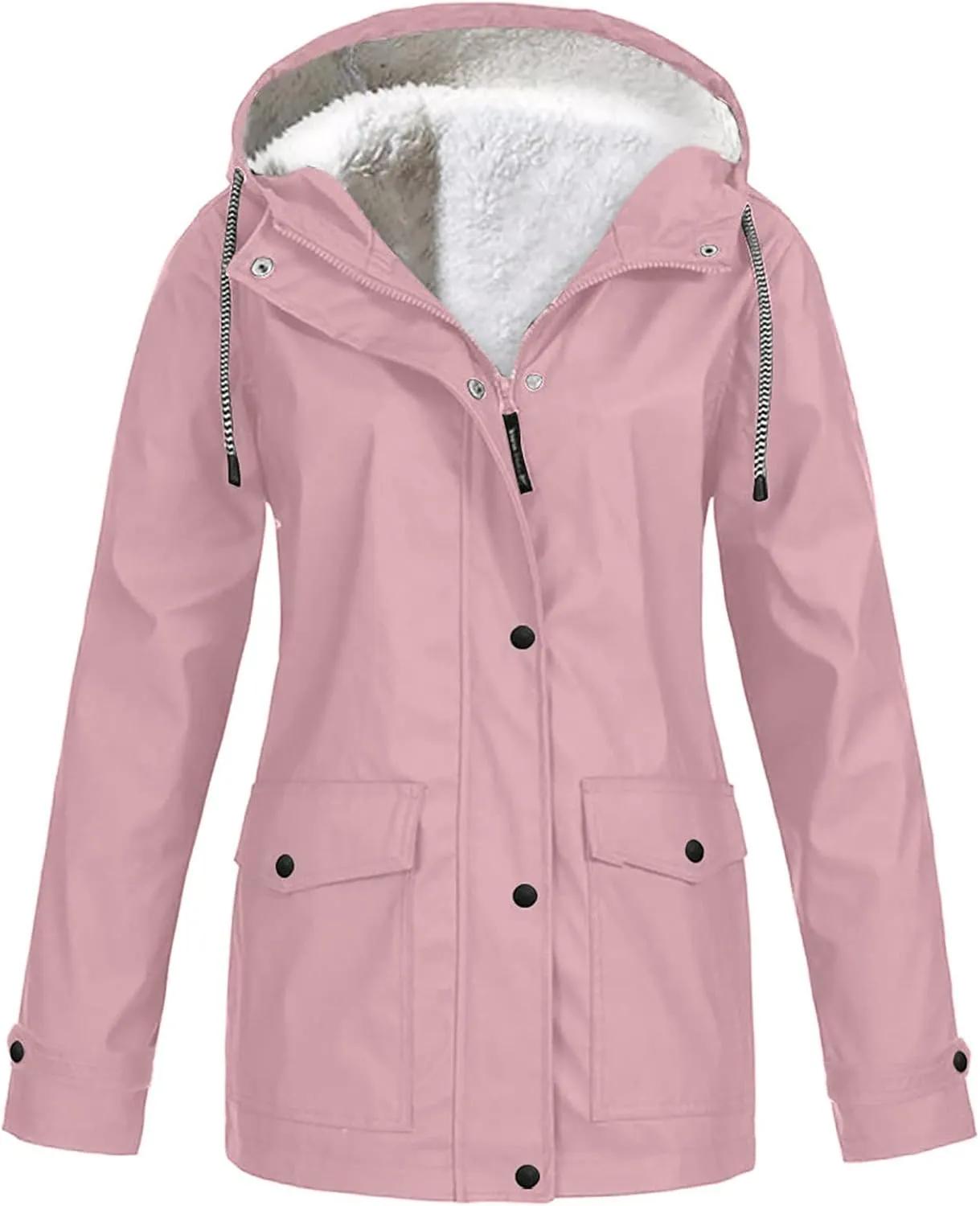Wkishenl Rain Jacket for Women Softshell Warm Fleece Lined Fall Winter Coats Hooded Waterproof Windbreaker Trench Coat