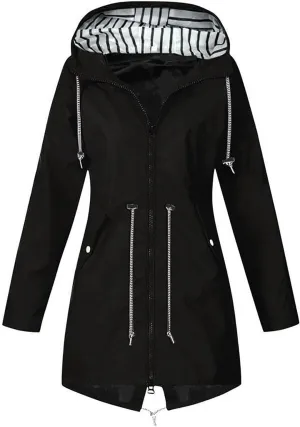 Wkishenl Rain Jacket Women Travel Waterproof Long Rain Coats Lightweight Hooded Windbreaker Trench Coats for Outdoor
