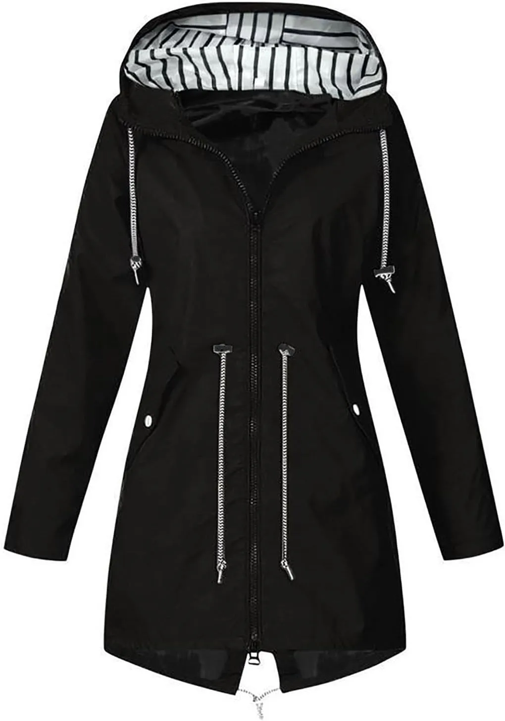 Wkishenl Rain Jacket Women Travel Waterproof Long Rain Coats Lightweight Hooded Windbreaker Trench Coats for Outdoor