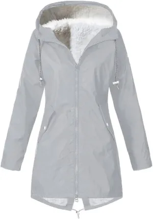 Wkishenl Waterproof Rain Coat Women Fall Winter Fleece Lined Outdoor Trench Coats Plus Size Windbreaker Rain Jacket