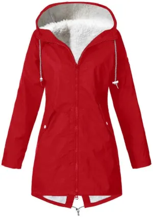 Wkishenl Waterproof Rain Coat Women Fall Winter Fleece Lined Outdoor Trench Coats Plus Size Windbreaker Rain Jacket