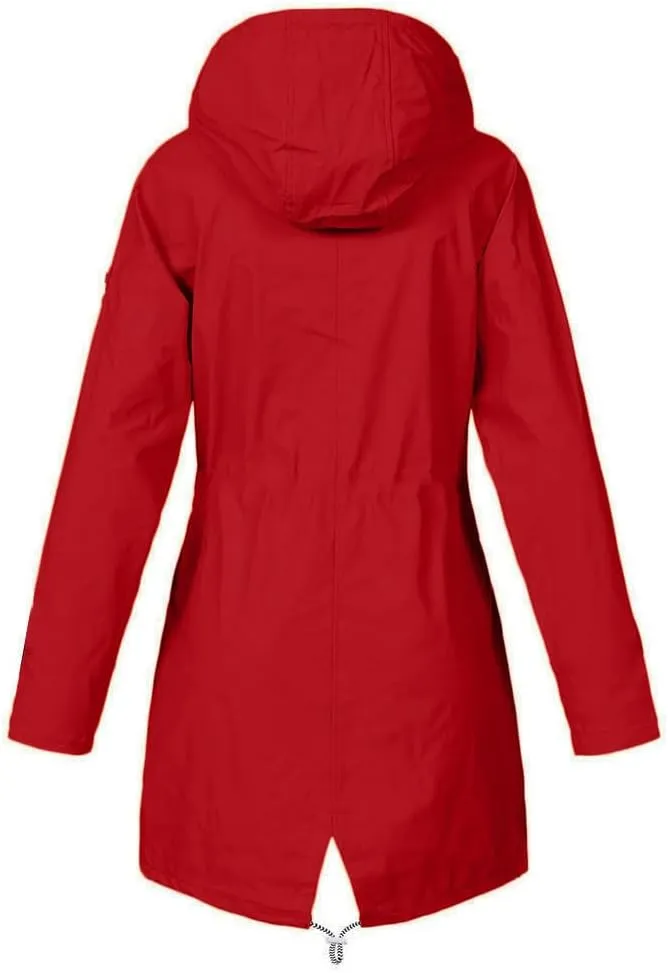 Wkishenl Waterproof Rain Coat Women Fall Winter Fleece Lined Outdoor Trench Coats Plus Size Windbreaker Rain Jacket