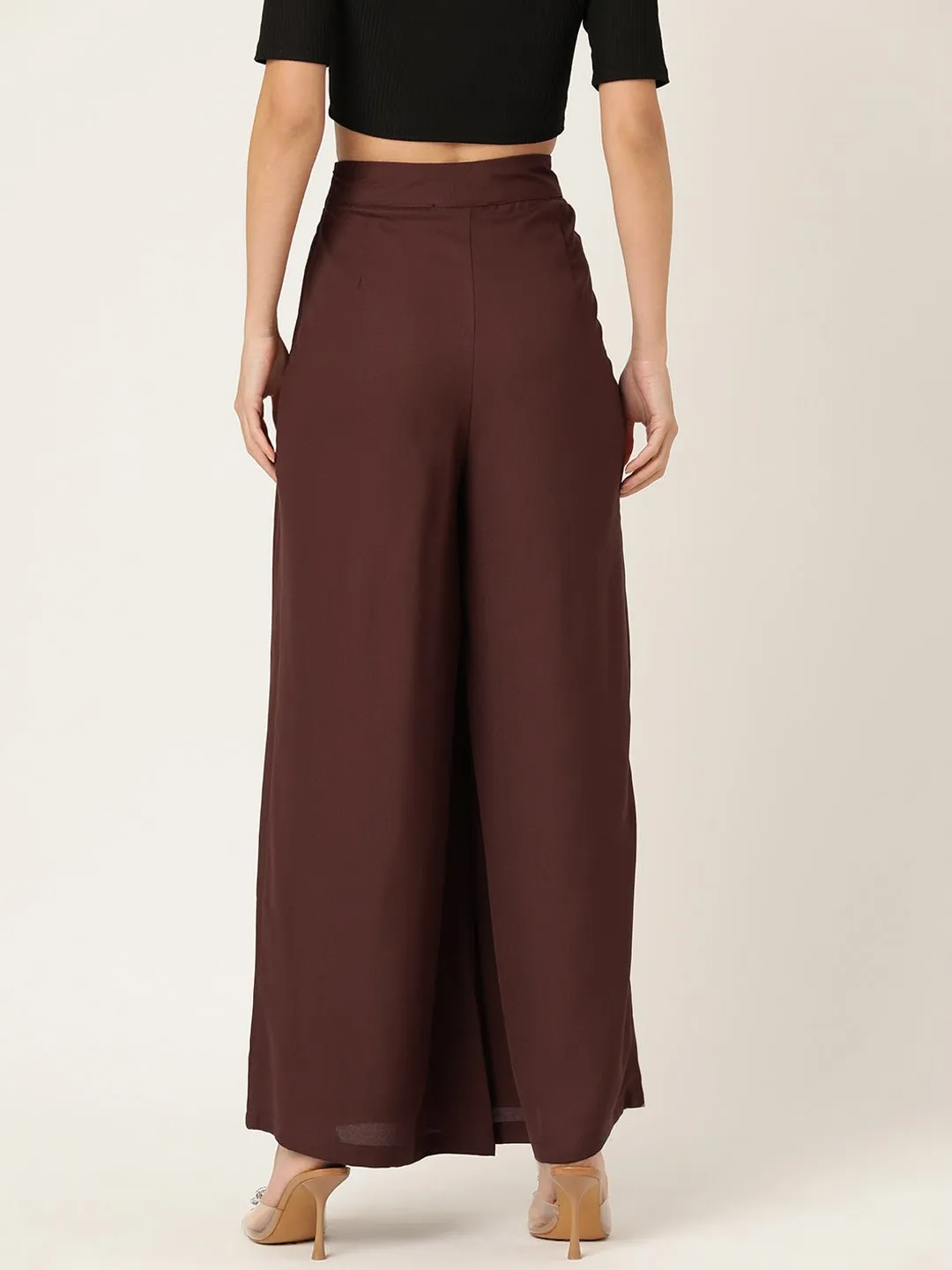 Women Brown Relaxed Loose Fit High-Rise Pleated Trousers