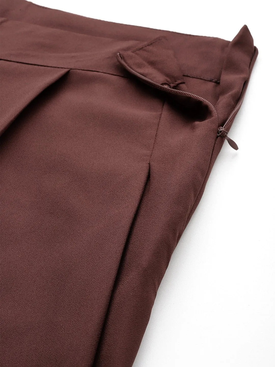 Women Brown Relaxed Loose Fit High-Rise Pleated Trousers