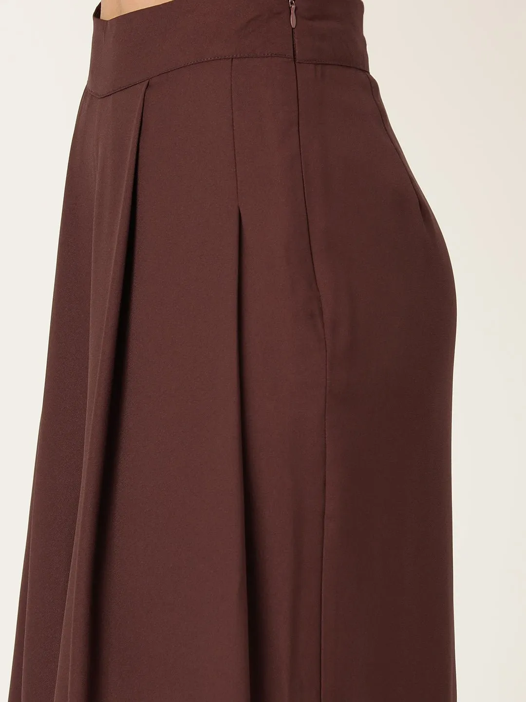 Women Brown Relaxed Loose Fit High-Rise Pleated Trousers