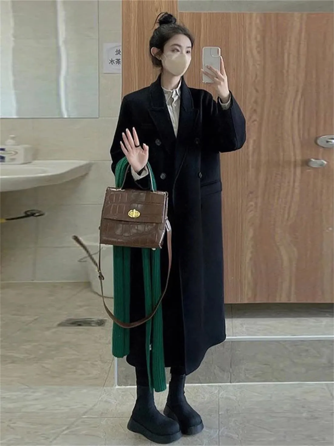 Women Casual Woolen Long Trench Coat Winter Classic Laper Double Breasted Warm Overcoat