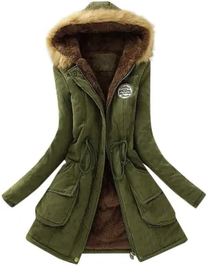 Women Cotton Jacket Padded Winter Casual Slim Coat Emboridery Hooded Parkas Wadded Warm Overcoat Trendy Parkas Birthday Gifts for Women (Army Green,L)