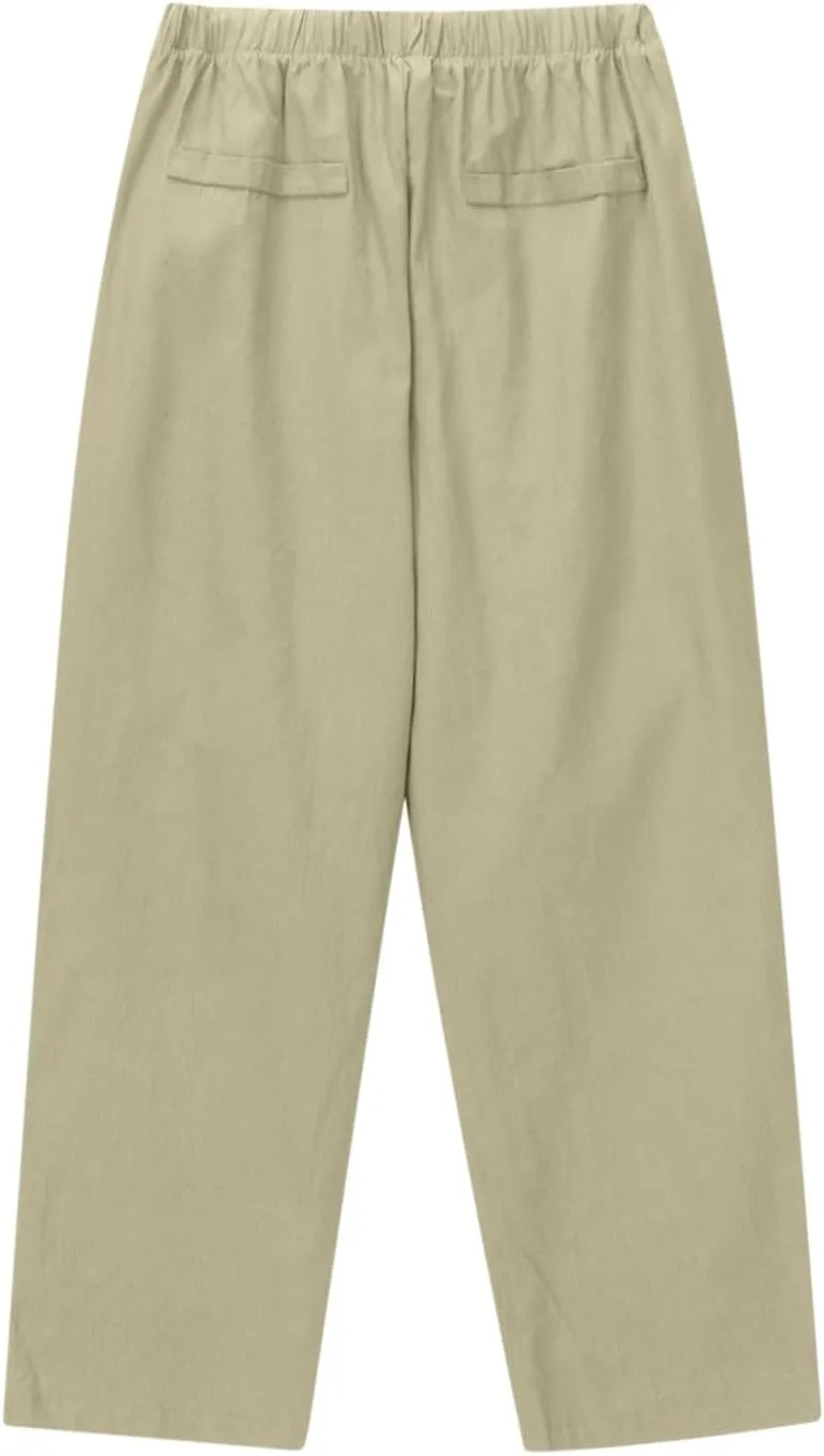 Women Cotton Linen Cropped Pants Casual Loose Wide Leg Trousers Summer Trendy Drawstring High Waist Pants with Pockets