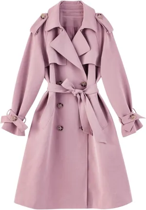 Women Double-Breasted Long Trench Coat Duster Coat With Belt Lady Windbreaker Spring Outerwear