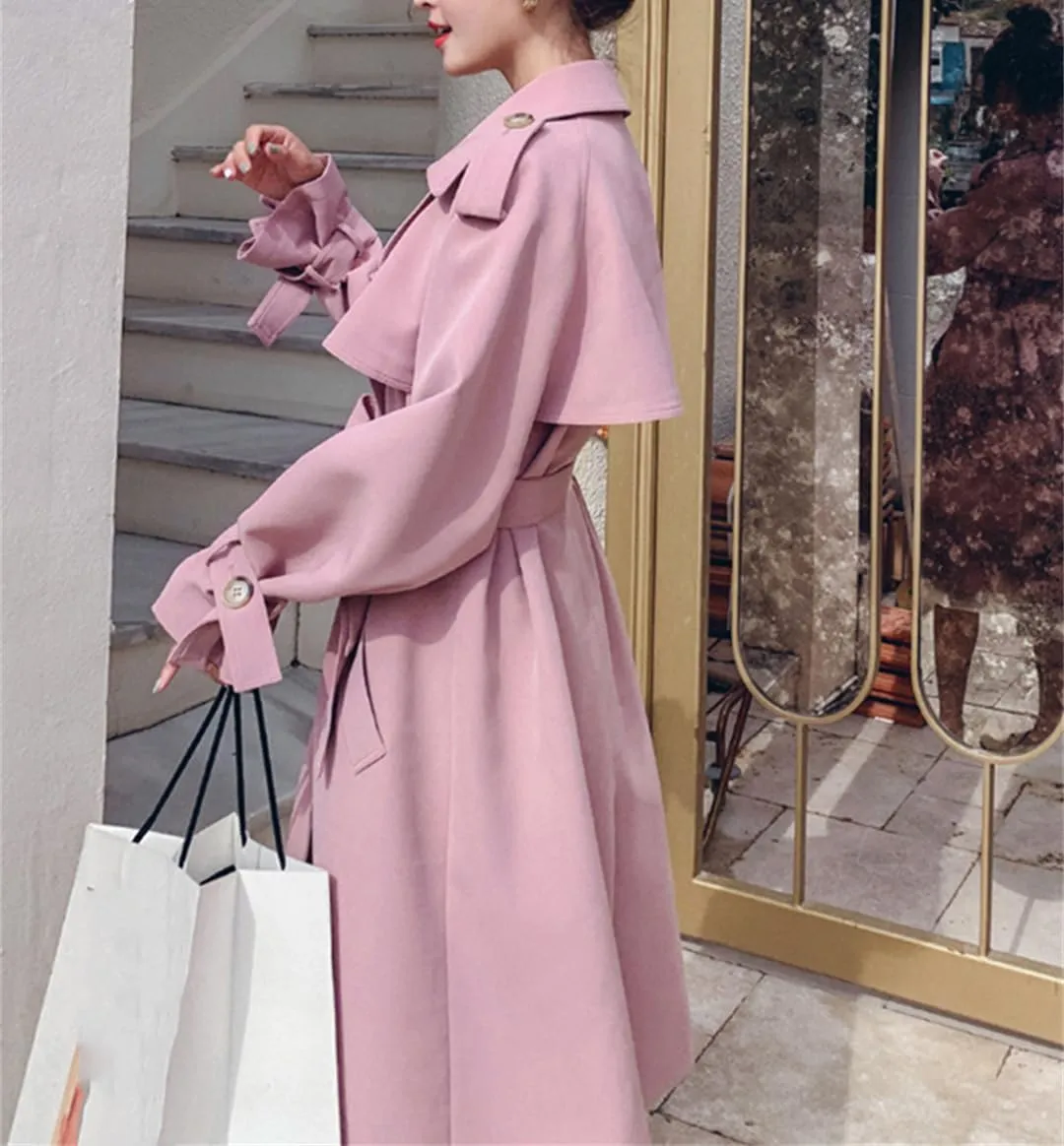 Women Double-Breasted Long Trench Coat Duster Coat With Belt Lady Windbreaker Spring Outerwear