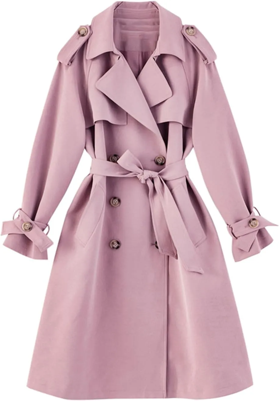 Women Double-Breasted Long Trench Coat Duster Coat With Belt Lady Windbreaker Spring Outerwear