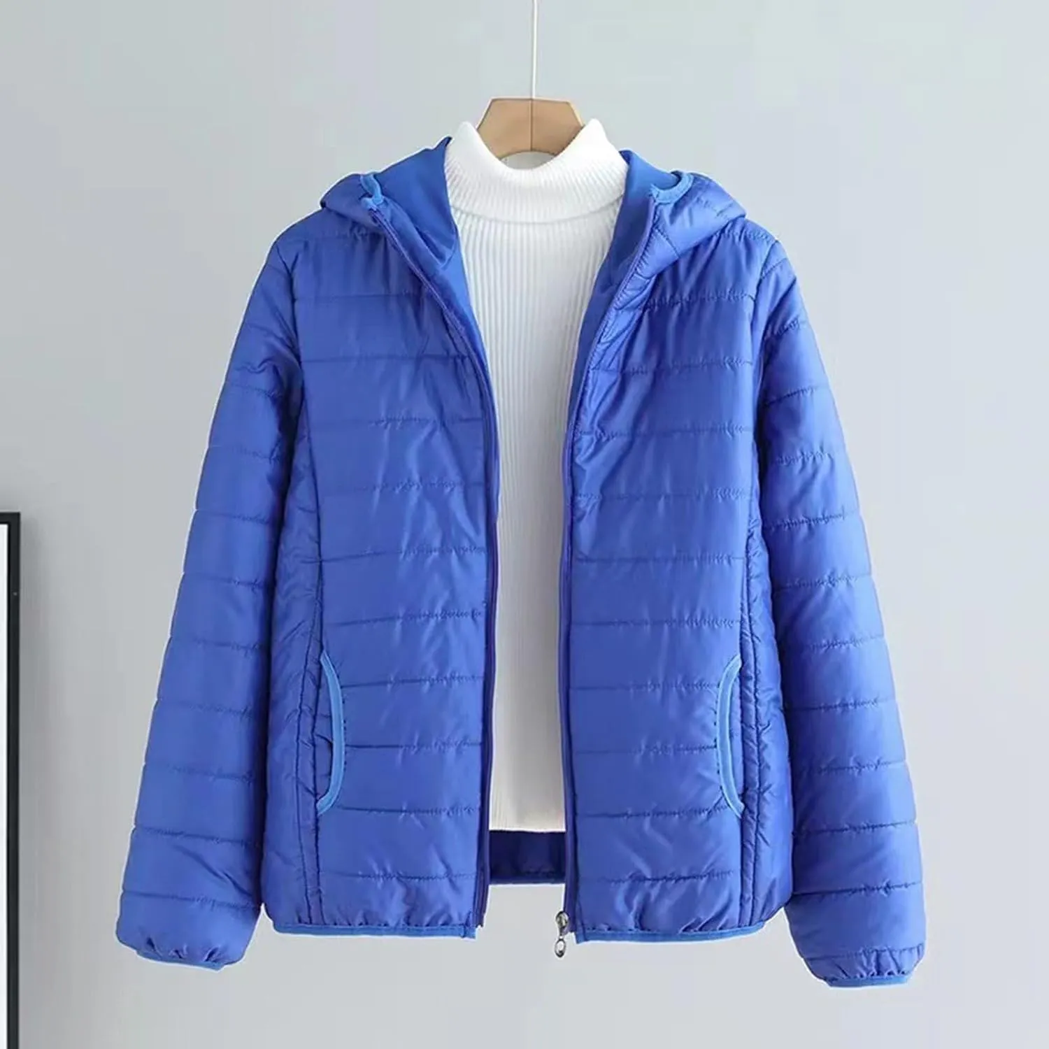Women Down Jacket Lightweight Padded Quilted Jackets Fall Full Zip Cotton Coats Casual Warm Insulated Hooded Outwear