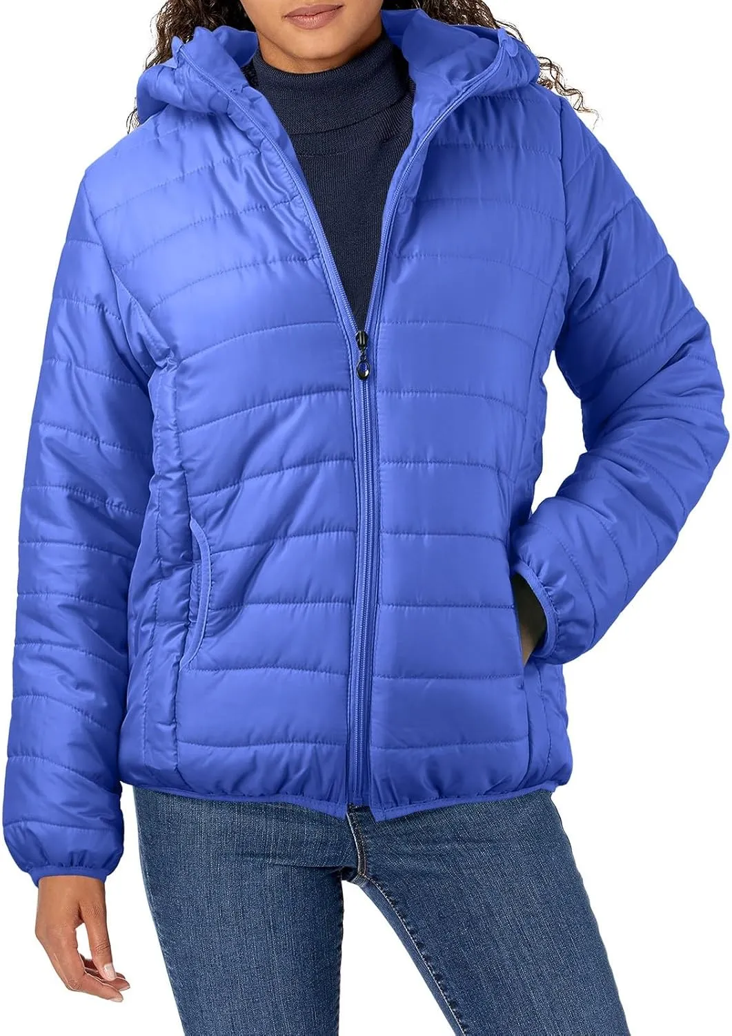 Women Down Jacket Lightweight Padded Quilted Jackets Fall Full Zip Cotton Coats Casual Warm Insulated Hooded Outwear