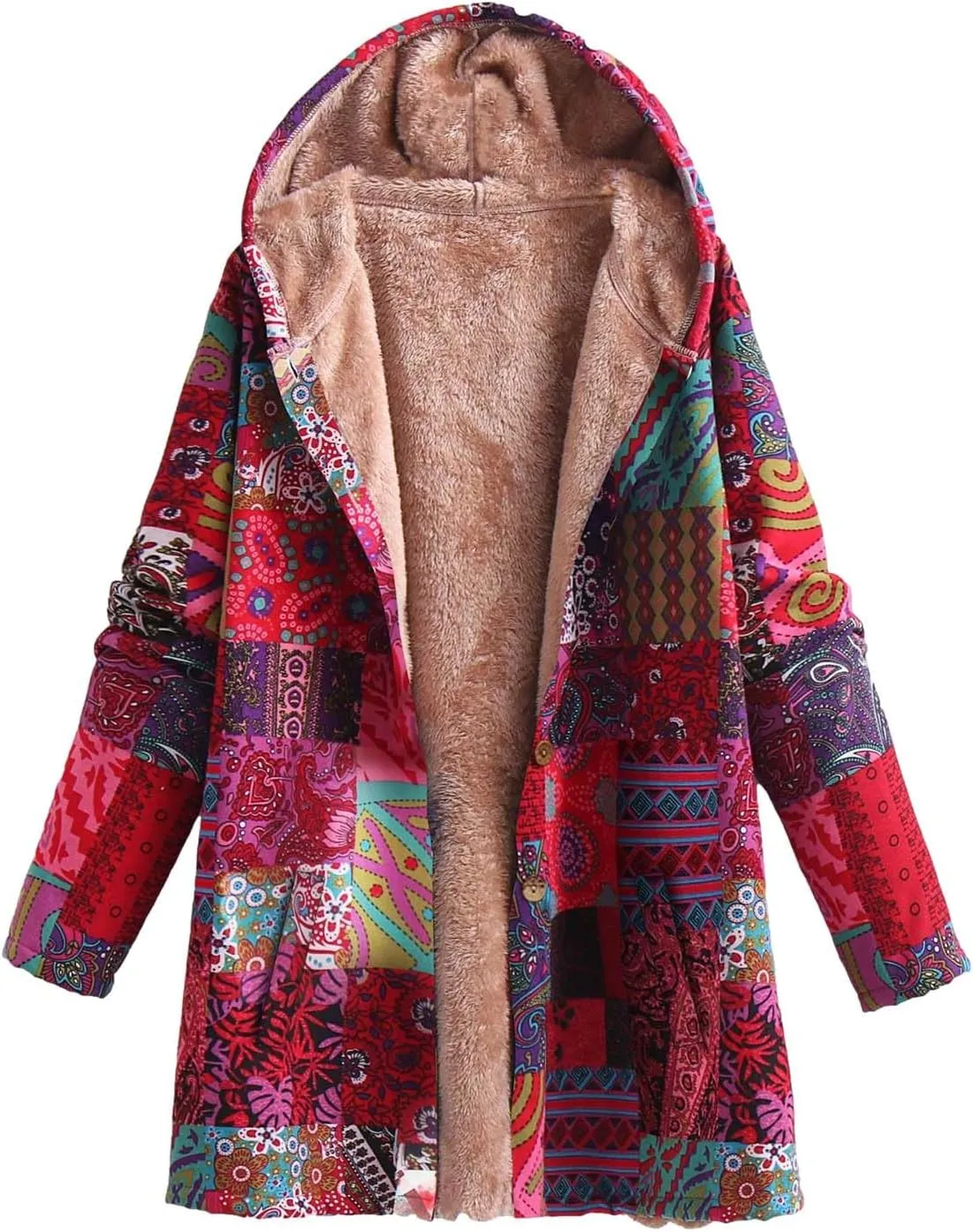 Women Fuzzy Jacket Shearling Lined Fleece Coat Fashion Patchwork Long Sleeve Open Front Cardigan Warm Winter Outwear