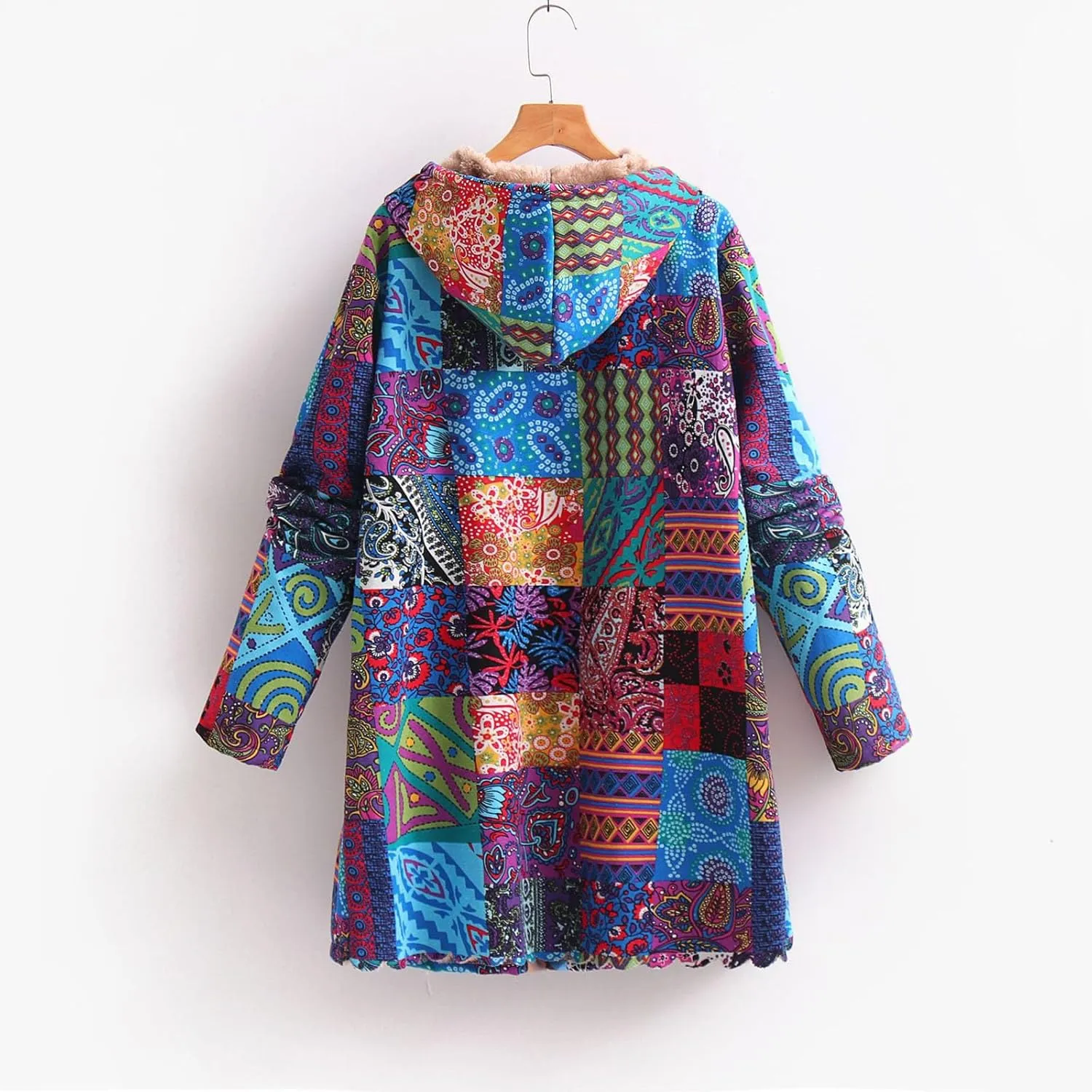 Women Fuzzy Jacket Shearling Lined Fleece Coat Fashion Patchwork Long Sleeve Open Front Cardigan Warm Winter Outwear