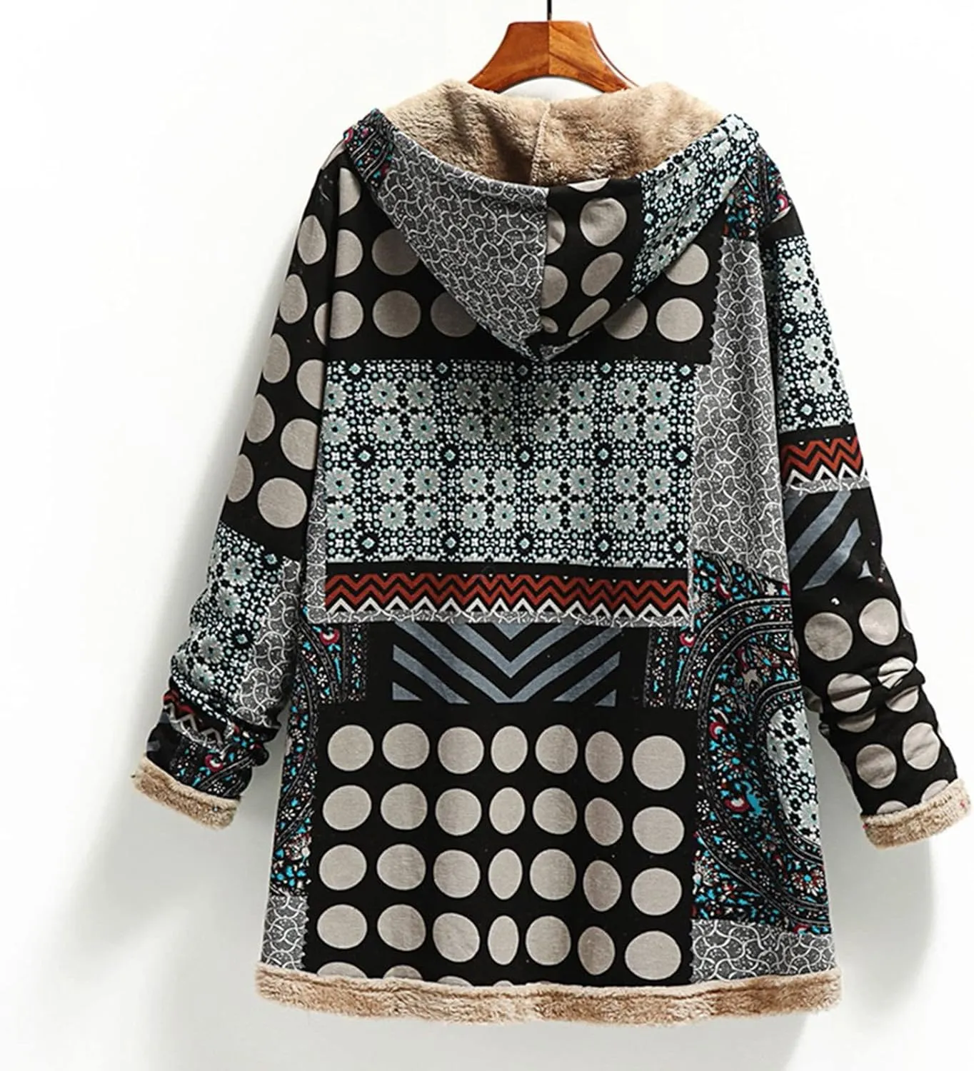Women Fuzzy Jacket Shearling Lined Fleece Coat Fashion Patchwork Long Sleeve Open Front Cardigan Warm Winter Outwear