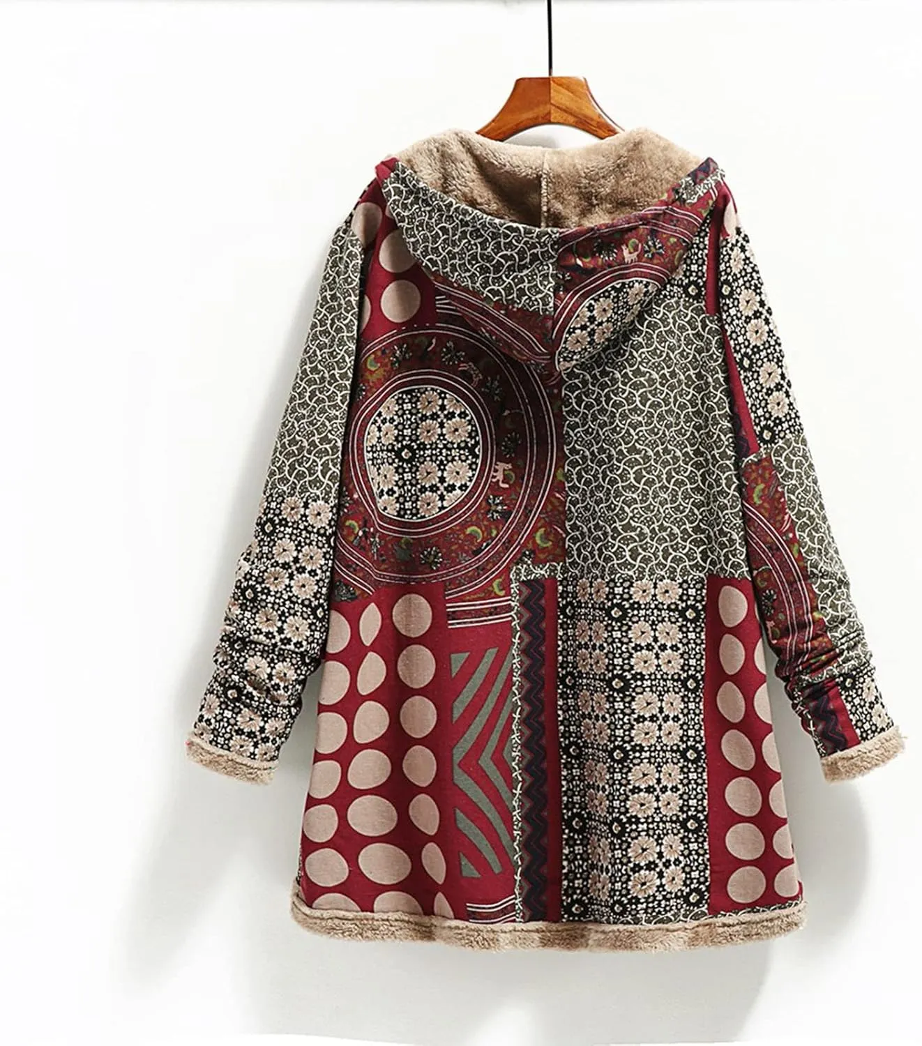 Women Fuzzy Jacket Shearling Lined Fleece Coat Fashion Patchwork Long Sleeve Open Front Cardigan Warm Winter Outwear