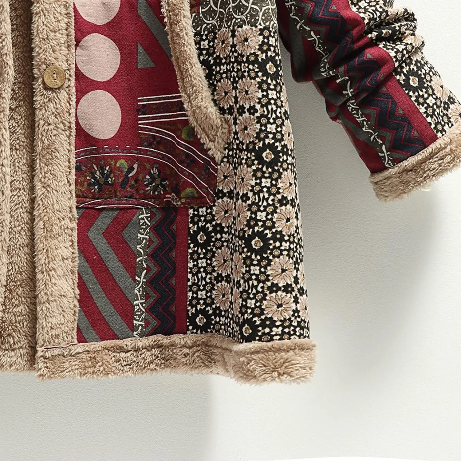 Women Fuzzy Jacket Shearling Lined Fleece Coat Fashion Patchwork Long Sleeve Open Front Cardigan Warm Winter Outwear