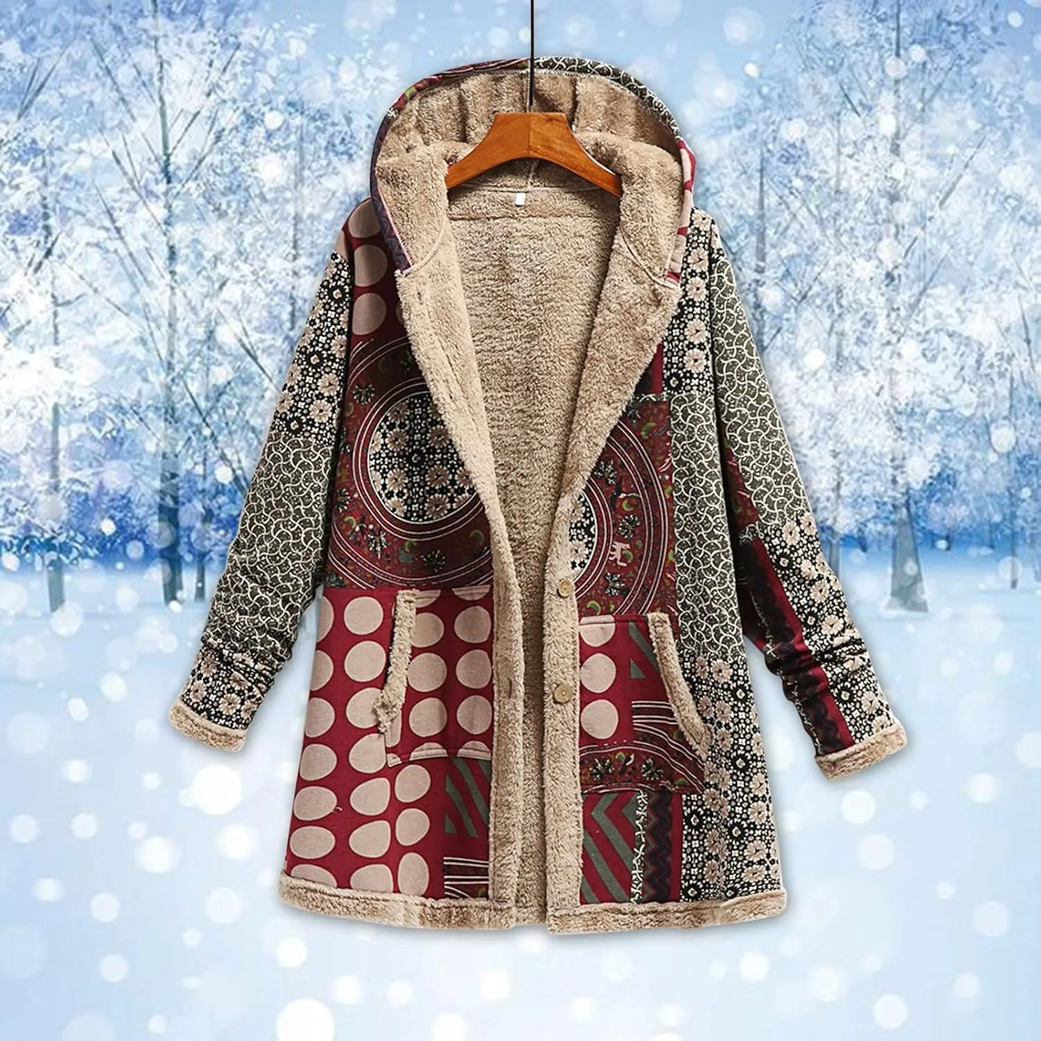 Women Fuzzy Jacket Shearling Lined Fleece Coat Fashion Patchwork Long Sleeve Open Front Cardigan Warm Winter Outwear