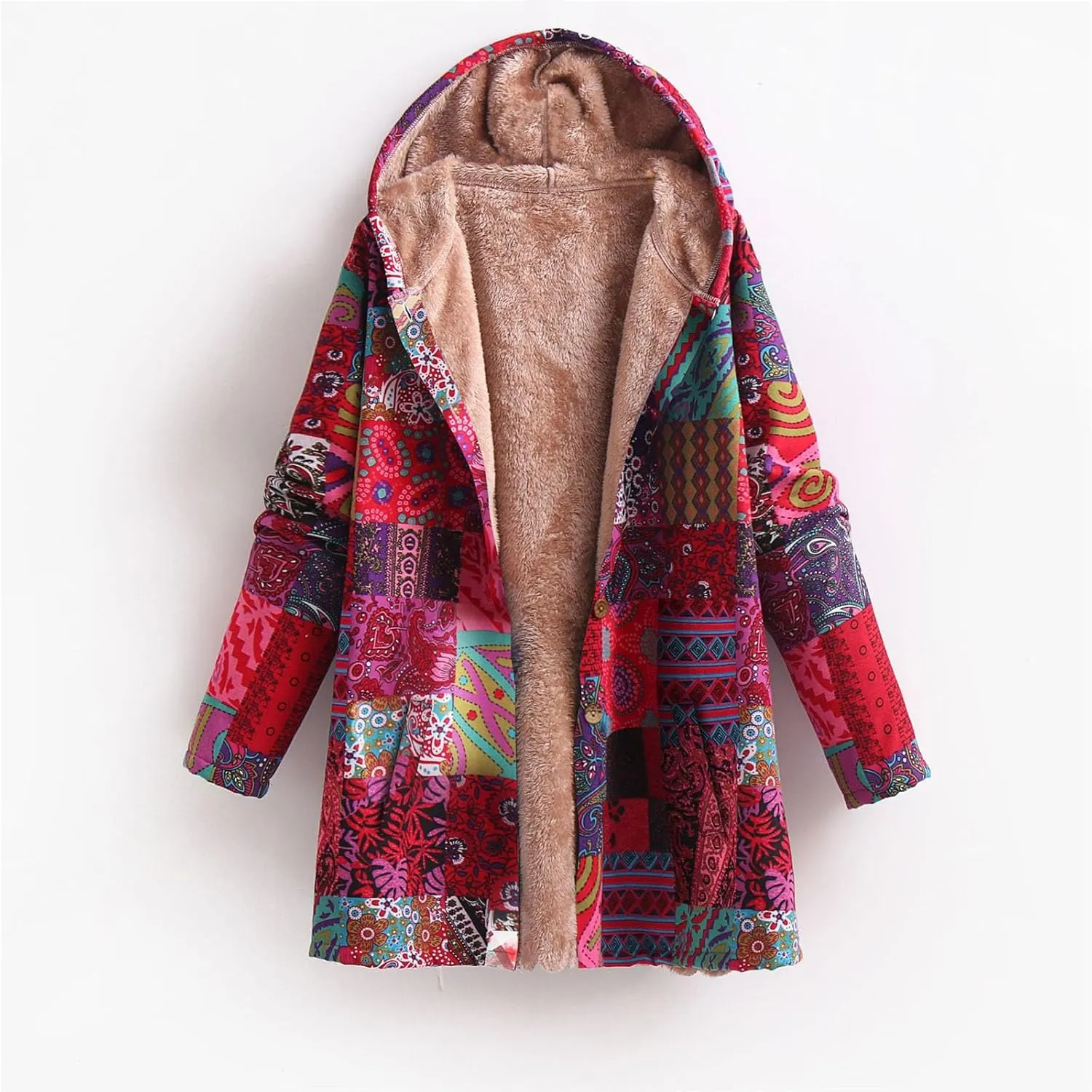 Women Fuzzy Jacket Shearling Lined Fleece Coat Fashion Patchwork Long Sleeve Open Front Cardigan Warm Winter Outwear