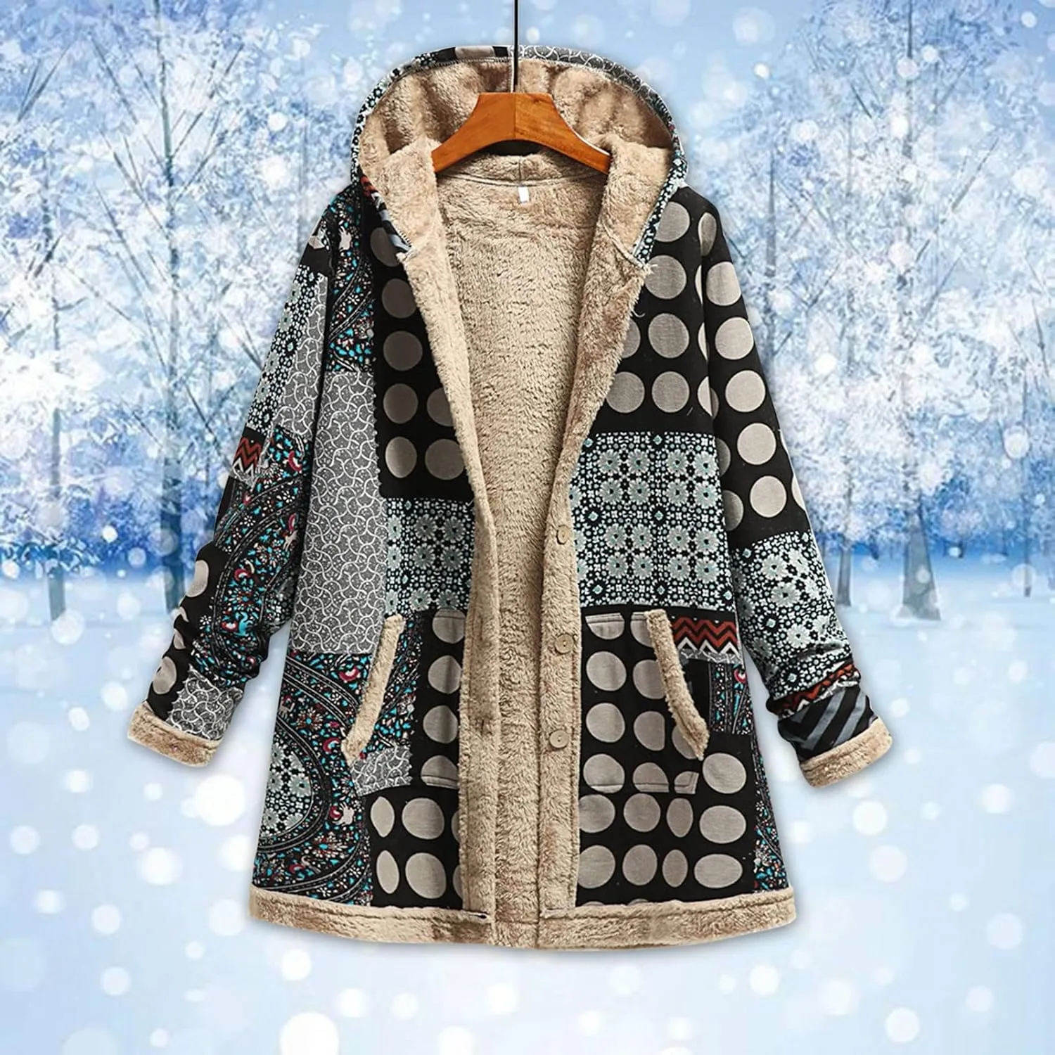 Women Fuzzy Jacket Shearling Lined Fleece Coat Fashion Patchwork Long Sleeve Open Front Cardigan Warm Winter Outwear