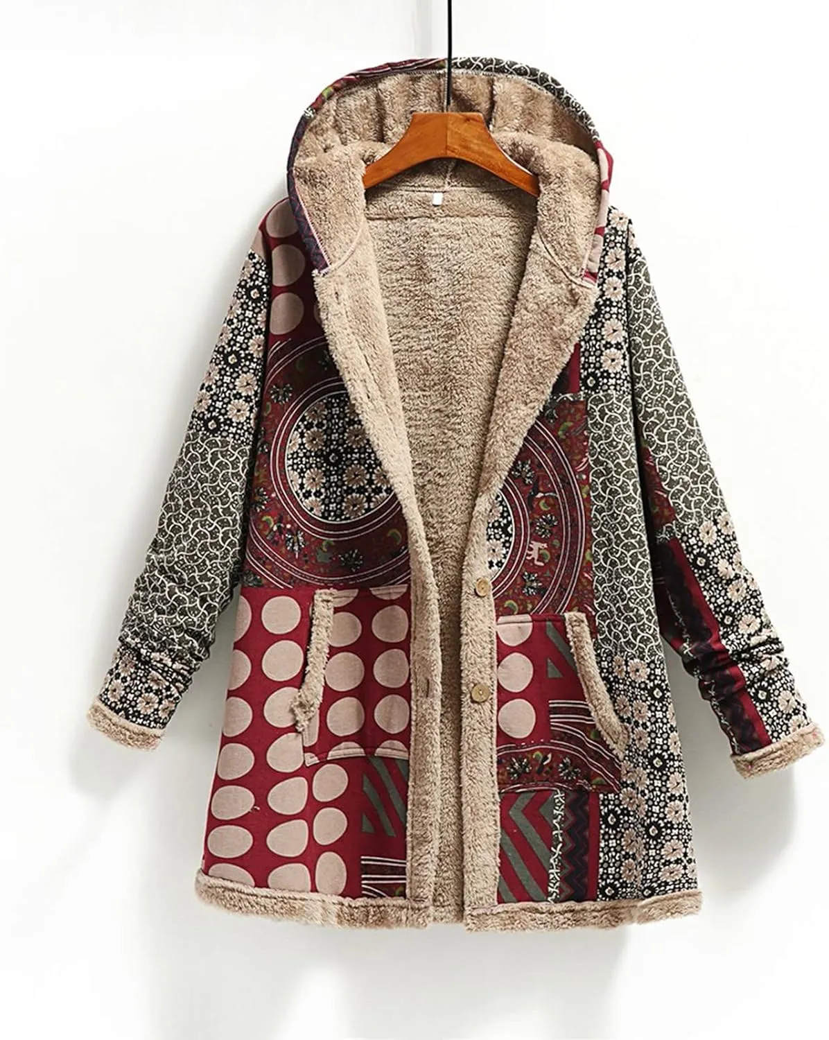 Women Fuzzy Jacket Shearling Lined Fleece Coat Fashion Patchwork Long Sleeve Open Front Cardigan Warm Winter Outwear