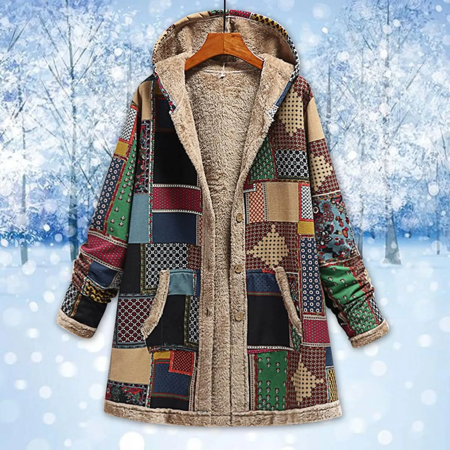 Women Fuzzy Jacket Shearling Lined Fleece Coat Fashion Patchwork Long Sleeve Open Front Cardigan Warm Winter Outwear