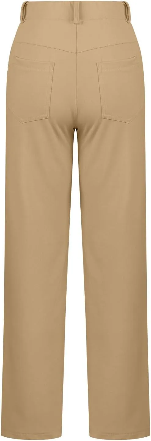 Women High Waist Work Pants Office Yoga Dress Pants Business Casual Outfits Elastic Waist Straight Leg Pocket Trouser