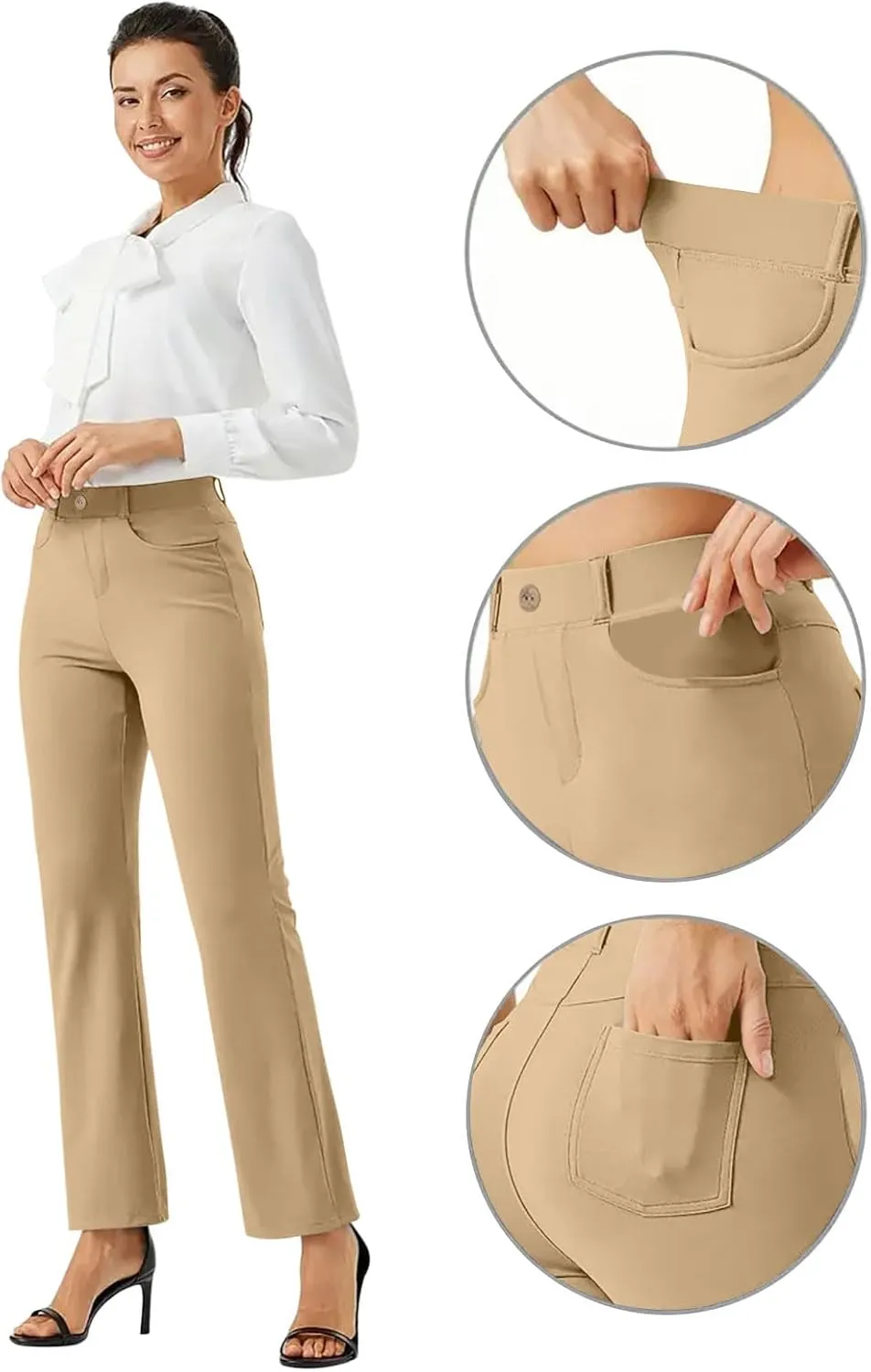 Women High Waist Work Pants Office Yoga Dress Pants Business Casual Outfits Elastic Waist Straight Leg Pocket Trouser