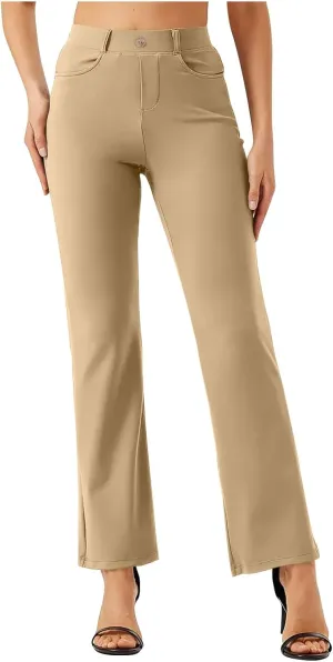 Women High Waist Work Pants Office Yoga Dress Pants Business Casual Outfits Elastic Waist Straight Leg Pocket Trouser