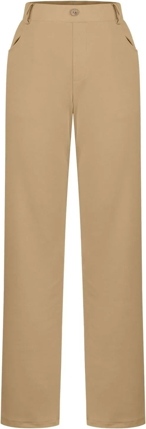 Women High Waist Work Pants Office Yoga Dress Pants Business Casual Outfits Elastic Waist Straight Leg Pocket Trouser