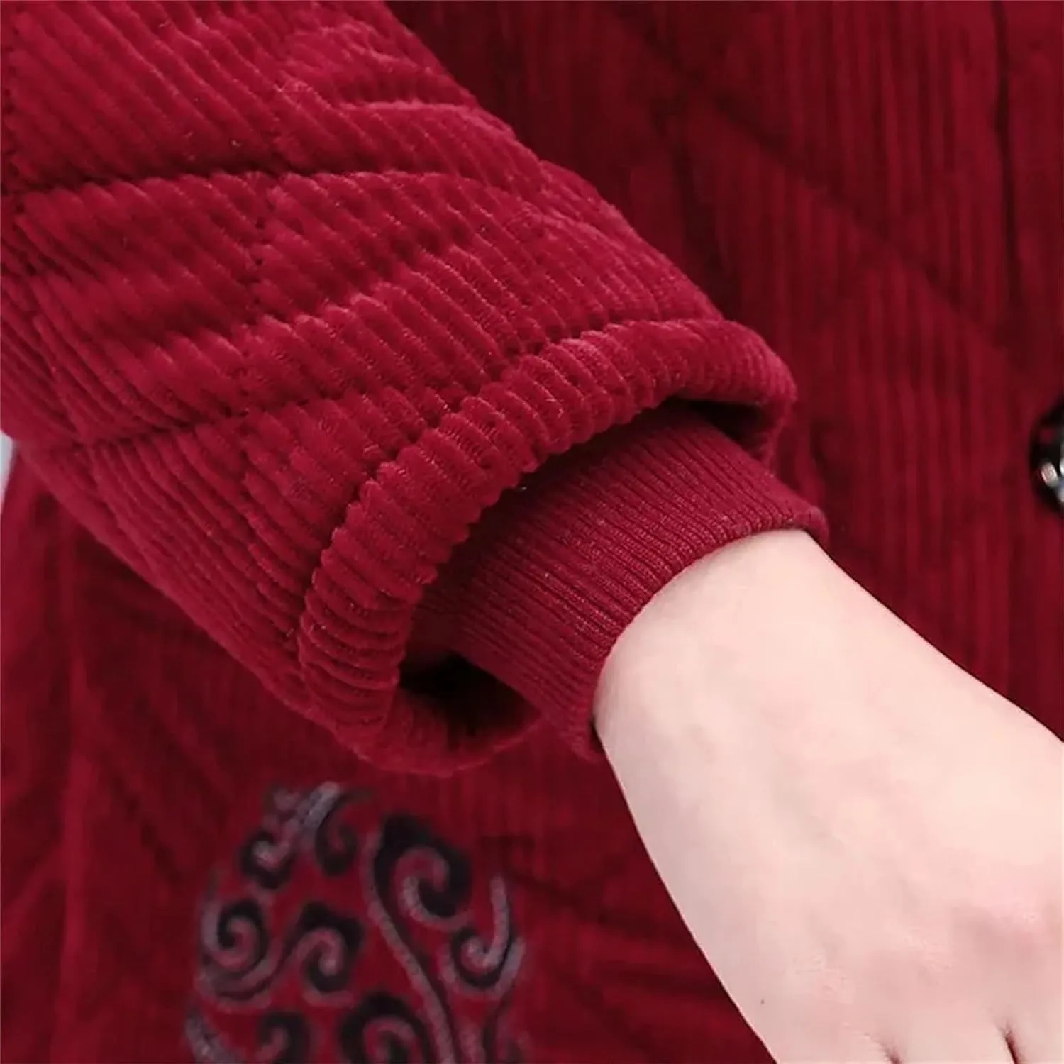Women Jacket Winter Fleece Thick Corduroy Outerwear Female Hooded Cotton Padded Coat Mother Clothes