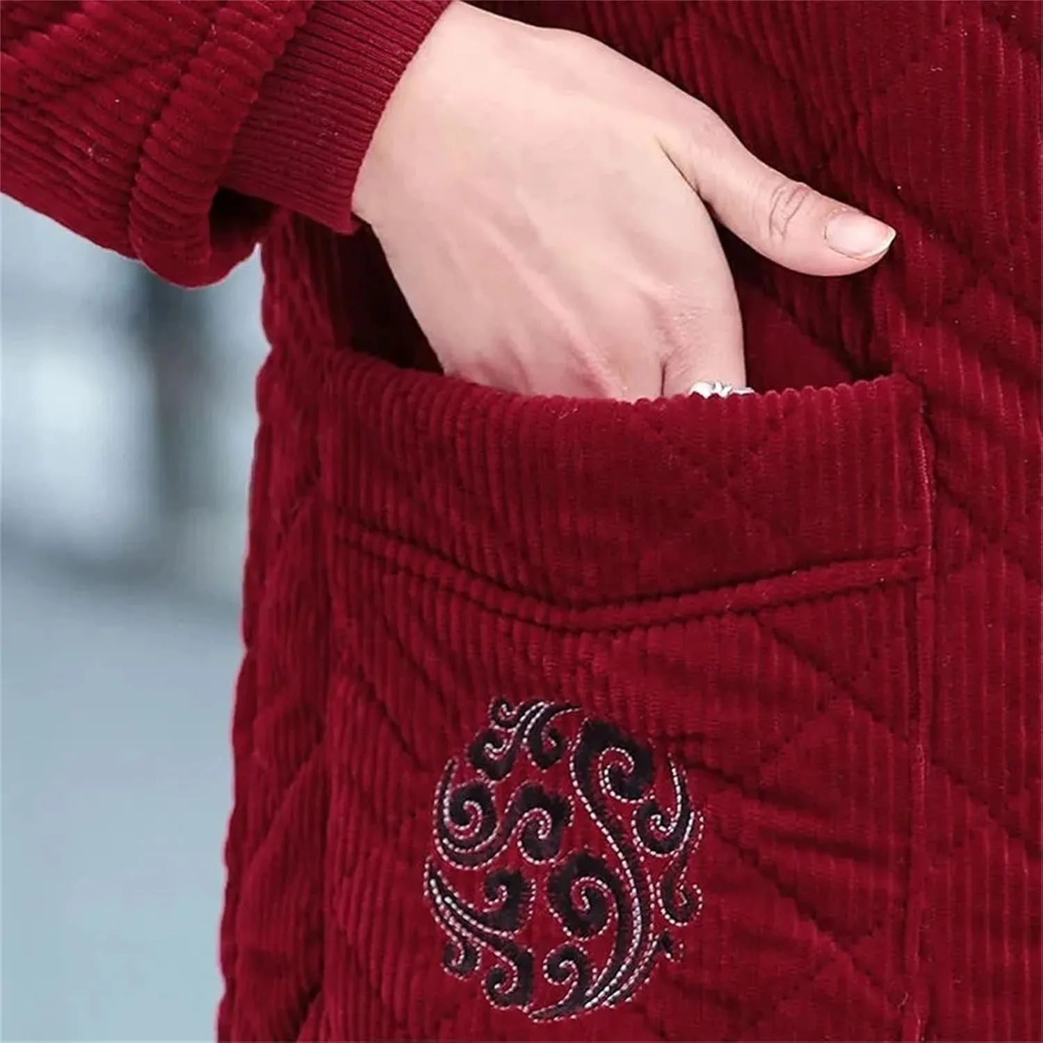 Women Jacket Winter Fleece Thick Corduroy Outerwear Female Hooded Cotton Padded Coat Mother Clothes
